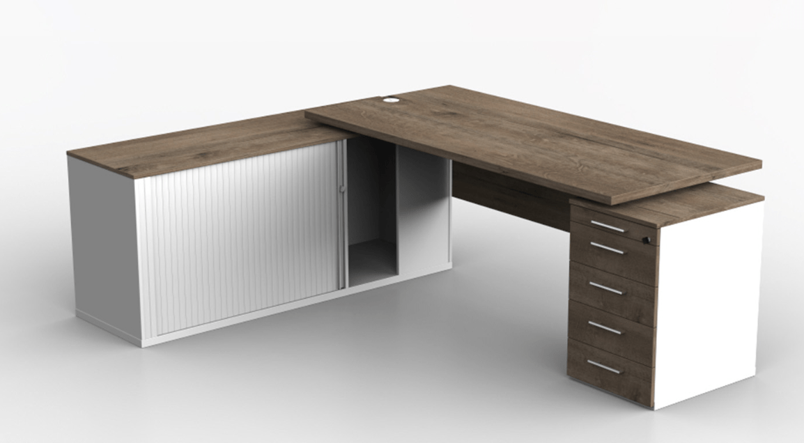 Contour Desk With Roller Door & Pedestal